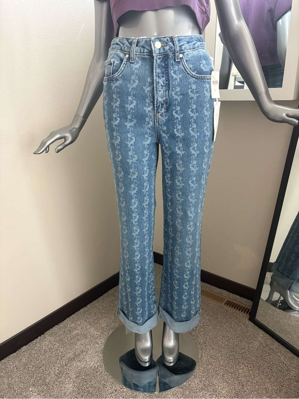 Pilcro Blue Straight-Leg Jeans with Subtle Pattern